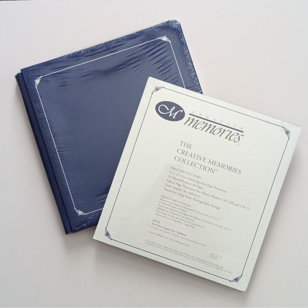 NEW Creative Memories 12x12 Album SAPPHIRE BLUE Silver Trim Pages + Protectors